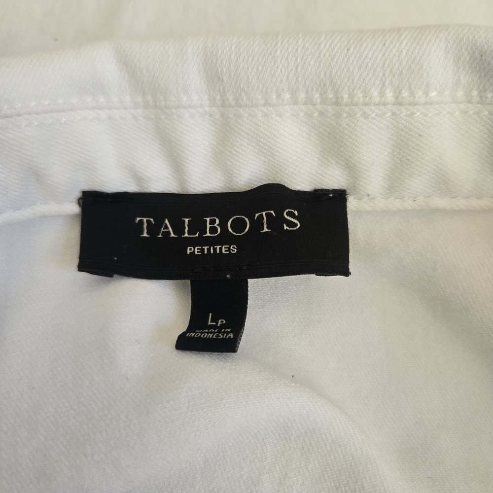 Talbots White Denim Jean Jacket L Petite LP Classic Wardrobe Staple - Picture 7 of 9